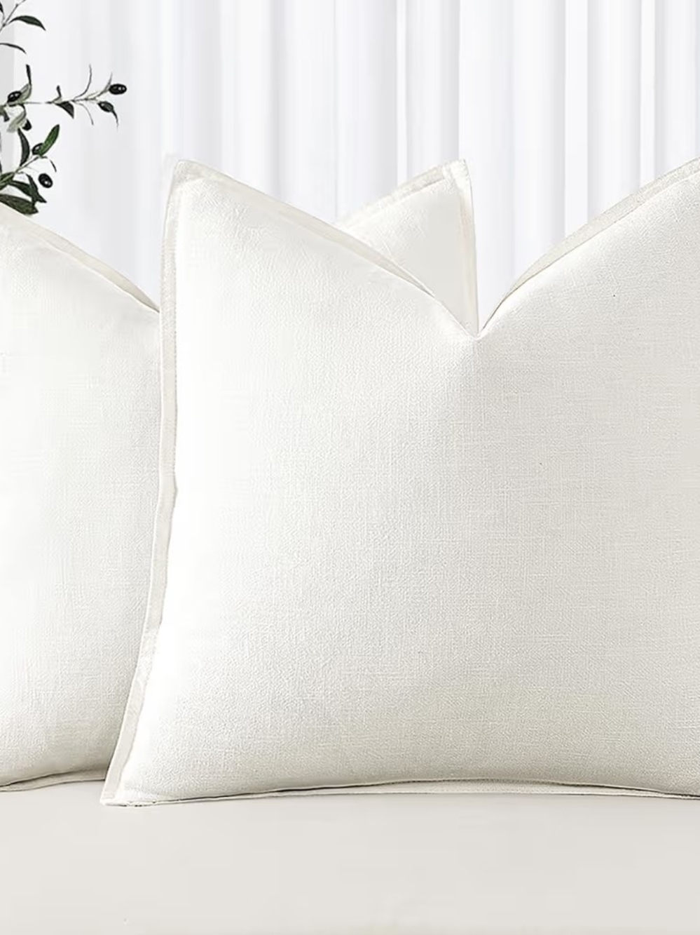 Set Of 2 Linen-Texture White Decorative Pillow Covers 20x20